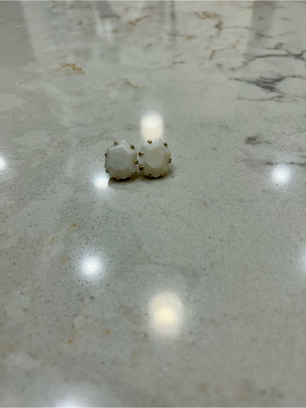 Kendra Scott White Octagon Stud Earrings with Gold Prongs